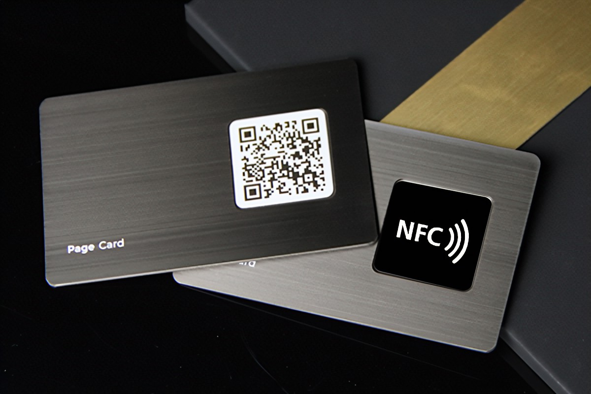 Picture of NFC chip card and QR barcode.